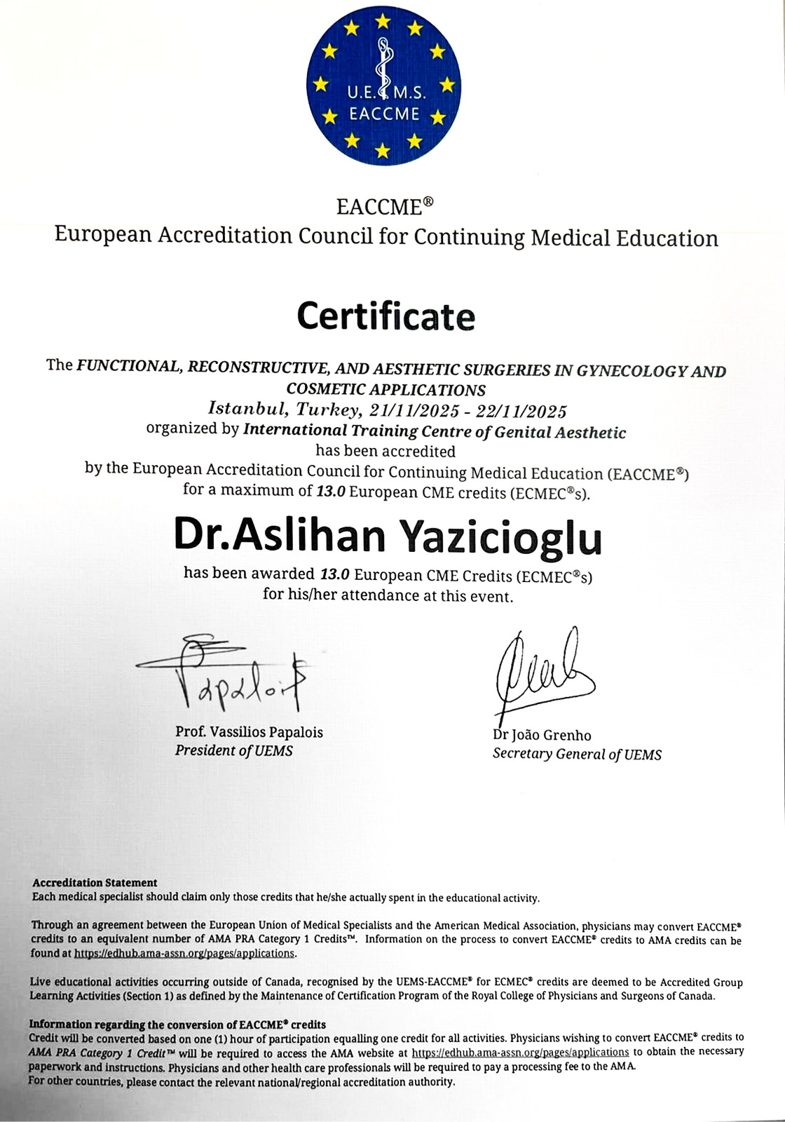 Labioplasti - Sertfika